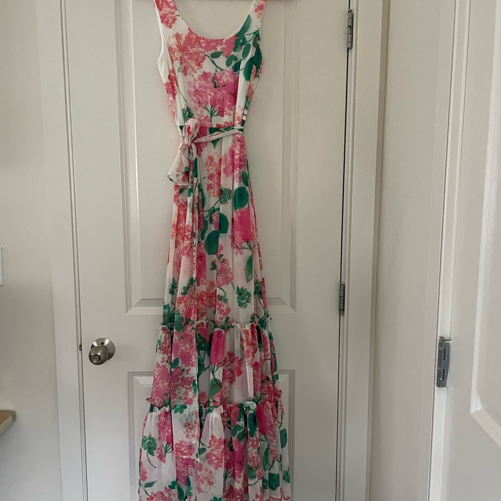 Calvin Klein White Maxi Dress with Pink & Green Floral Print - Picture 3 of 6